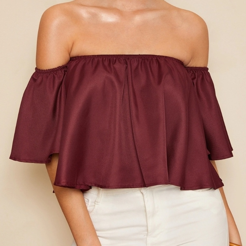 3 for $12 Off the shoulder crop top in cherry red